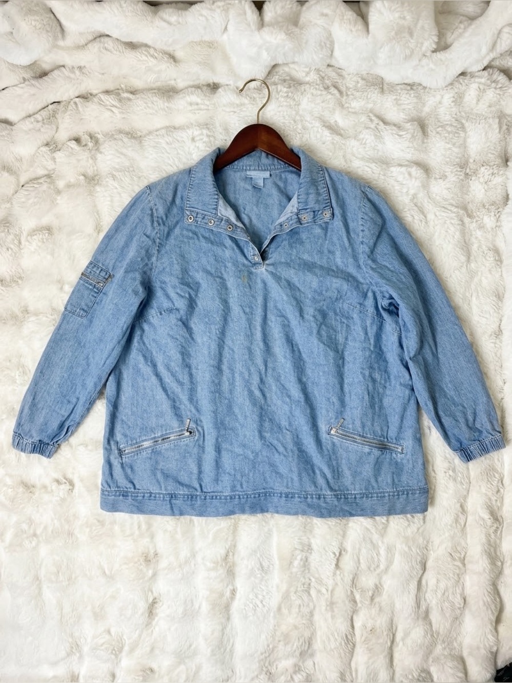 Liz & Me Vintage Jean Pullover Quarter Snap Anorak Jacket Plus 2X